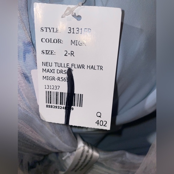 New! Dessy Collection Floral Tie-Back Halter Tulle Dress & Rosette Mist Garden🩵 - Picture 10 of 10